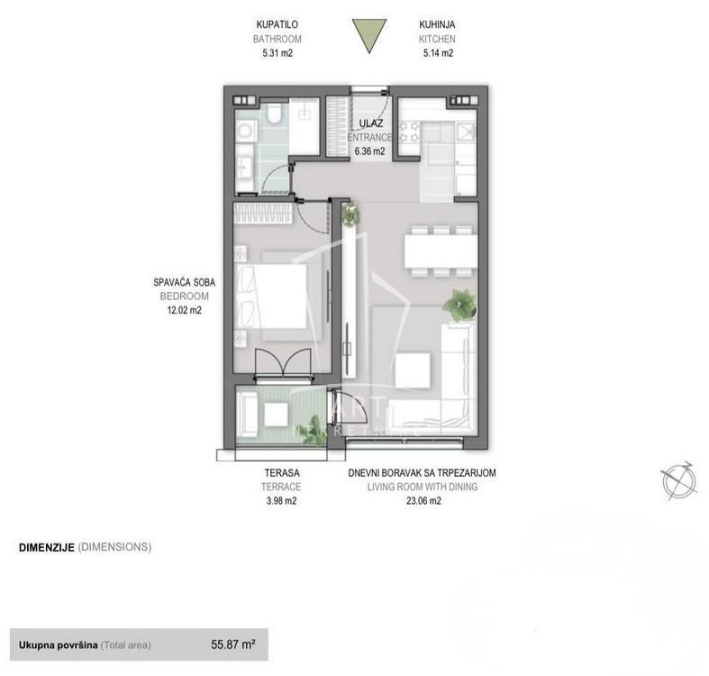 Airport garden, Đorđa Stanojevića, 56m2 ID#8539