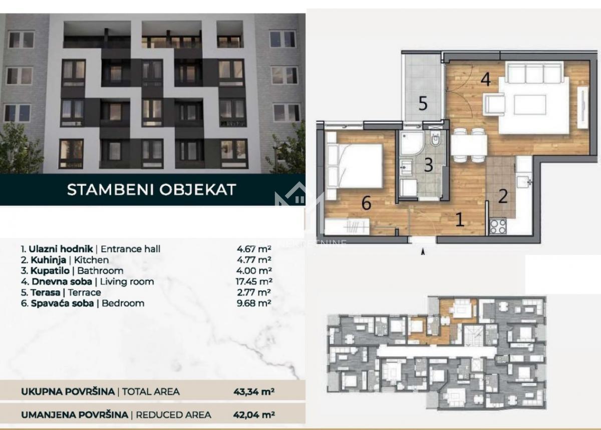 Dvosoban stan, 42.04m2, prvi sprat, sa PDV-om