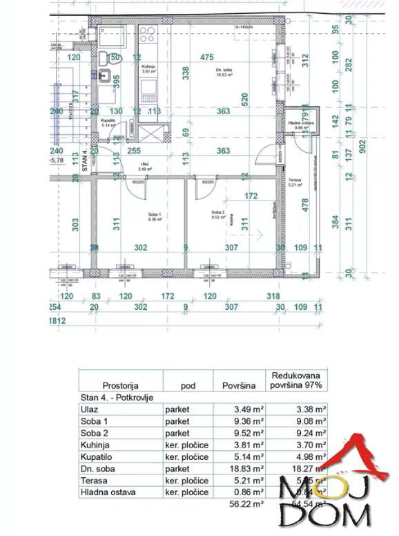 Stan,NOVI SAD,SOMBORSKI BULEVAR,kv: 55, € 127450, ID: 1026532