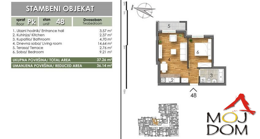 Stan,NOVI SAD,BULEVAR,kv: 36, € 122350, ID: 1028069