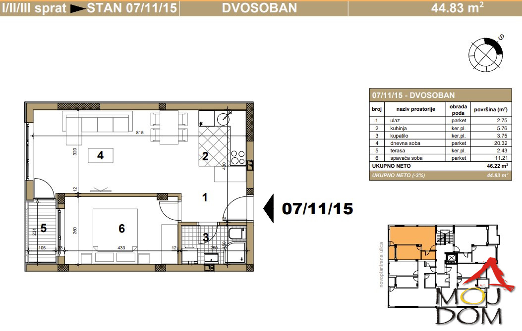 Stan,NOVI SAD,TELEP,kv: 45, € 110850, ID: 1028205